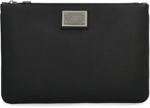 Logo detail flat leather pouch-1